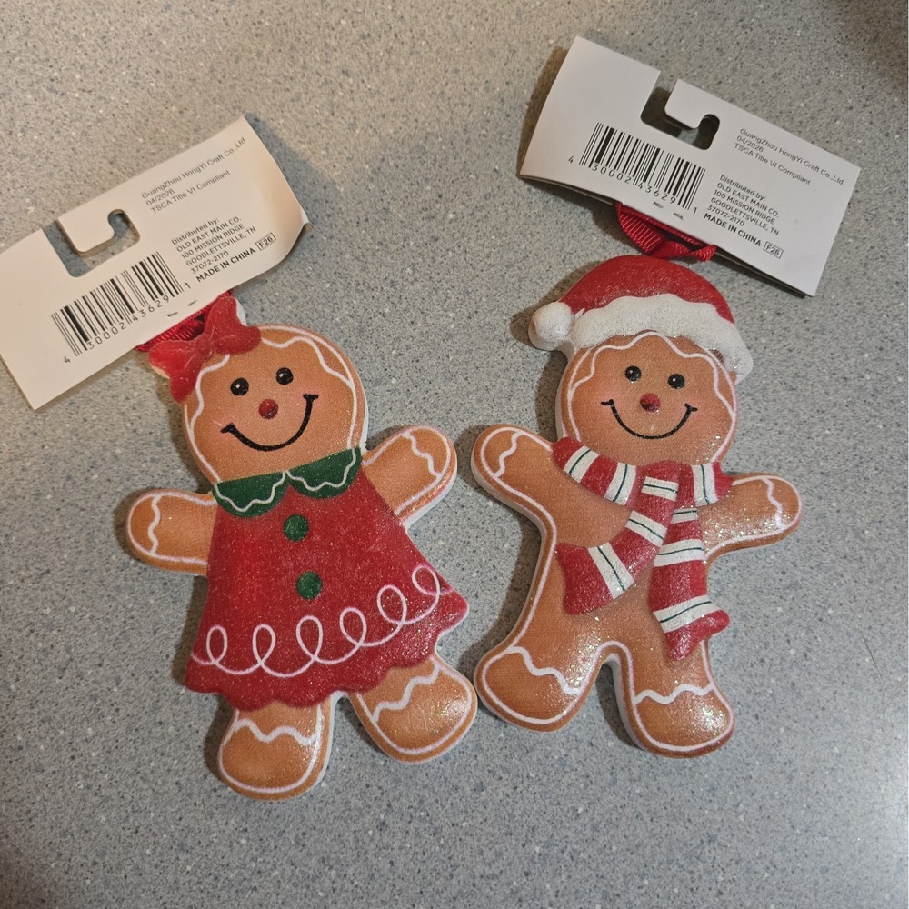 Set of 2 - 4" Gingerbread Ornaments Boy & Girl Resin New